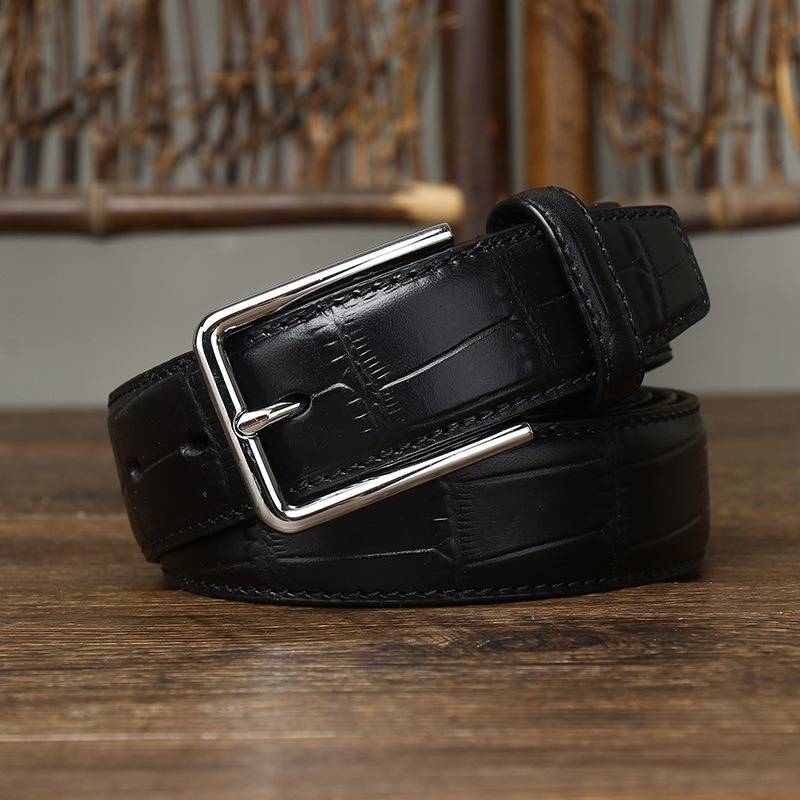 Crocodile Pattern Leather Men Dress Belts with Alloy Buckle-1.4"