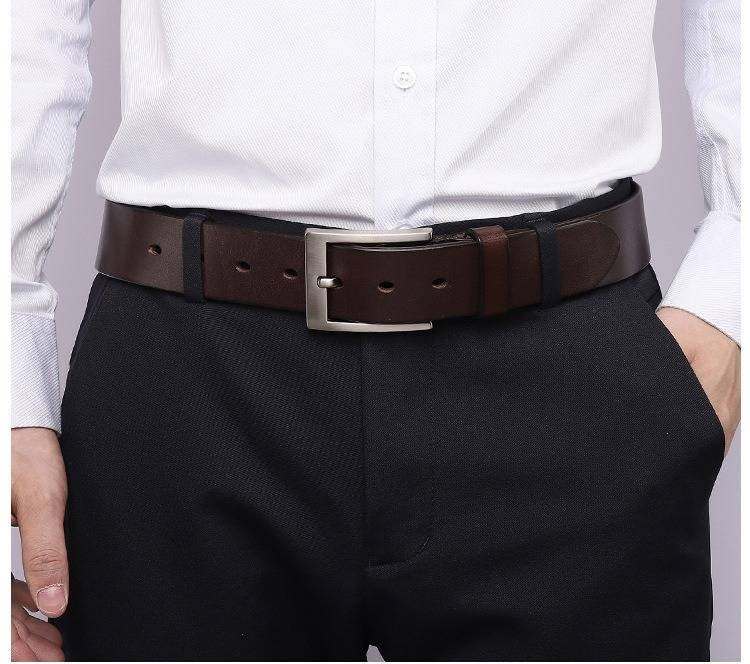 Business Mens Dress Belt with Silver Alloy Buckle -1.5"