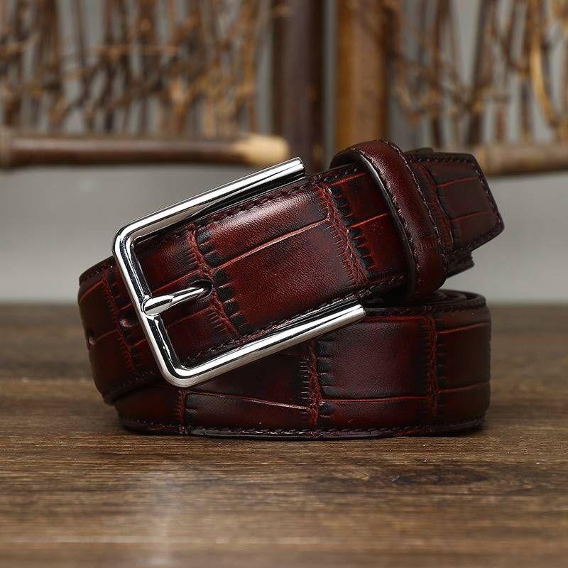 Crocodile Pattern Leather Men Dress Belts with Alloy Buckle-1.4"