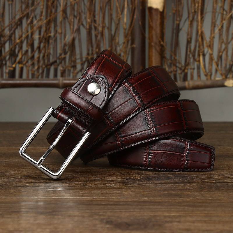 Crocodile Pattern Leather Men Dress Belts with Alloy Buckle-1.4"