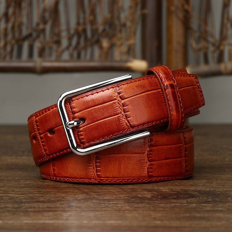 Crocodile Pattern Leather Men Dress Belts with Alloy Buckle-1.4"