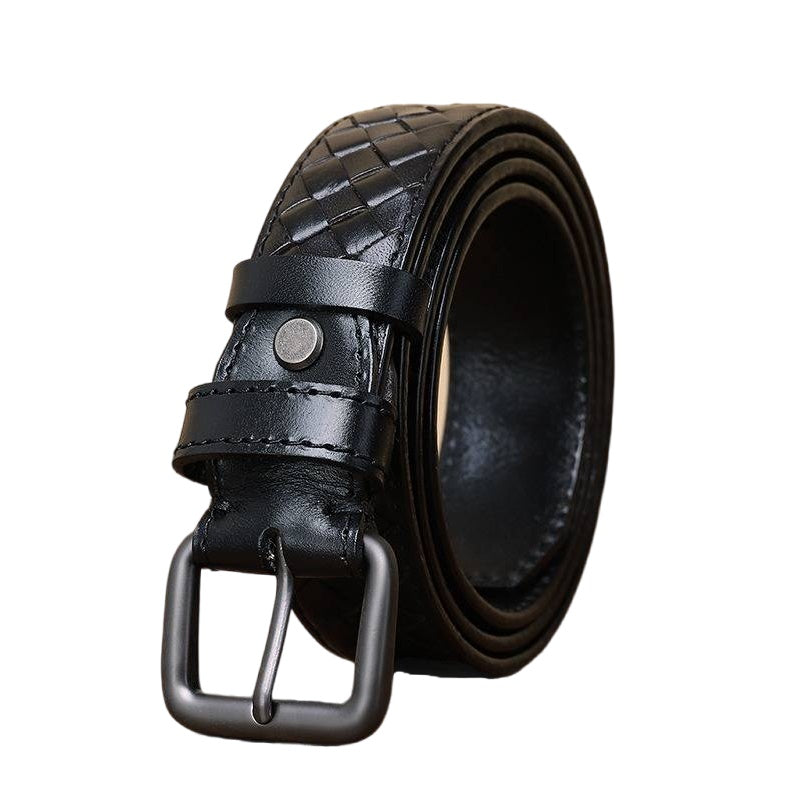 Handcrafted Braided Men Leather Belt with Men Alloy Buckle-1.3"