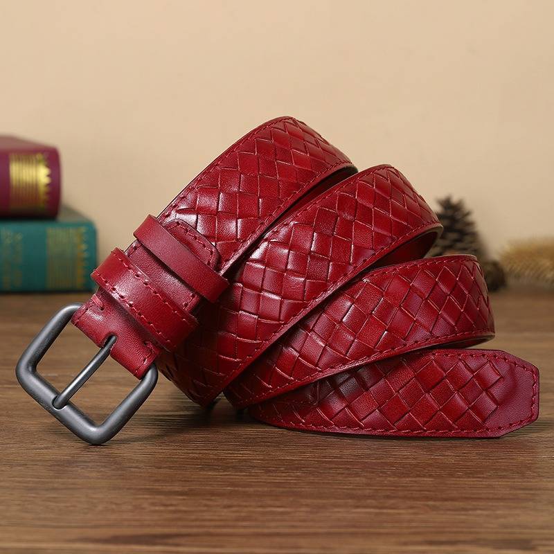 Handcrafted Braided Men Leather Belt with Men Alloy Buckle-1.3"