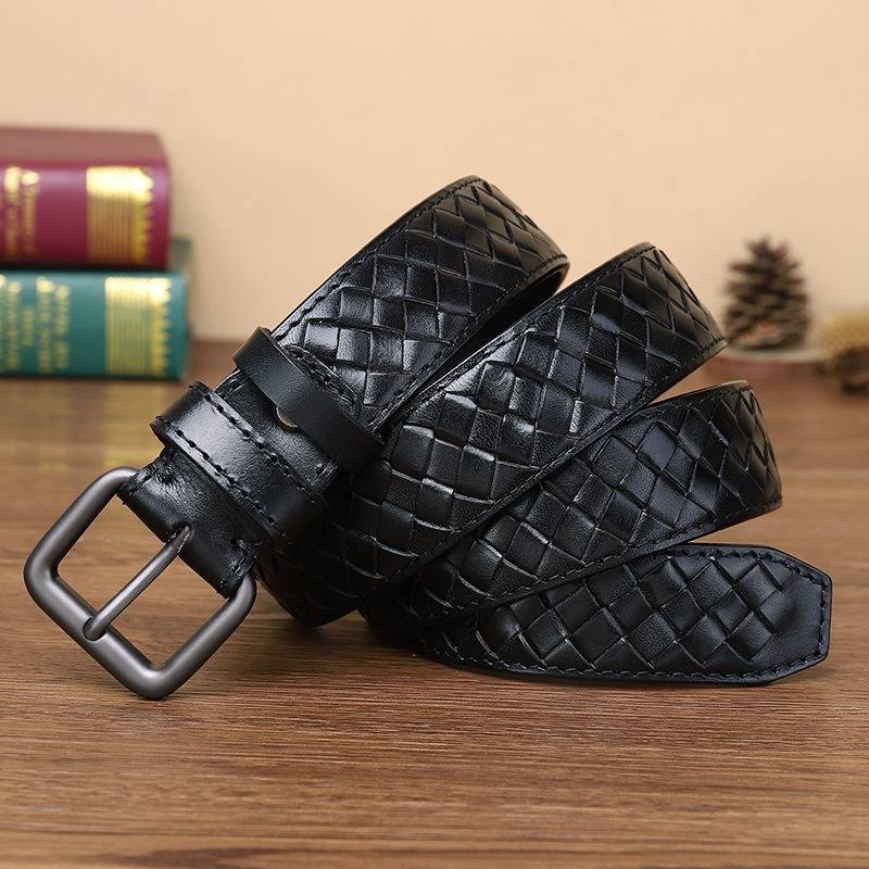 Handcrafted Braided Men Leather Belt with Men Alloy Buckle-1.3"