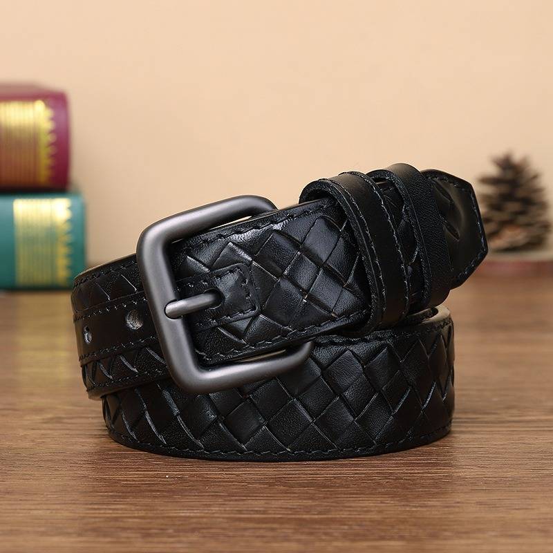 Handcrafted Braided Men Leather Belt with Men Alloy Buckle-1.3"