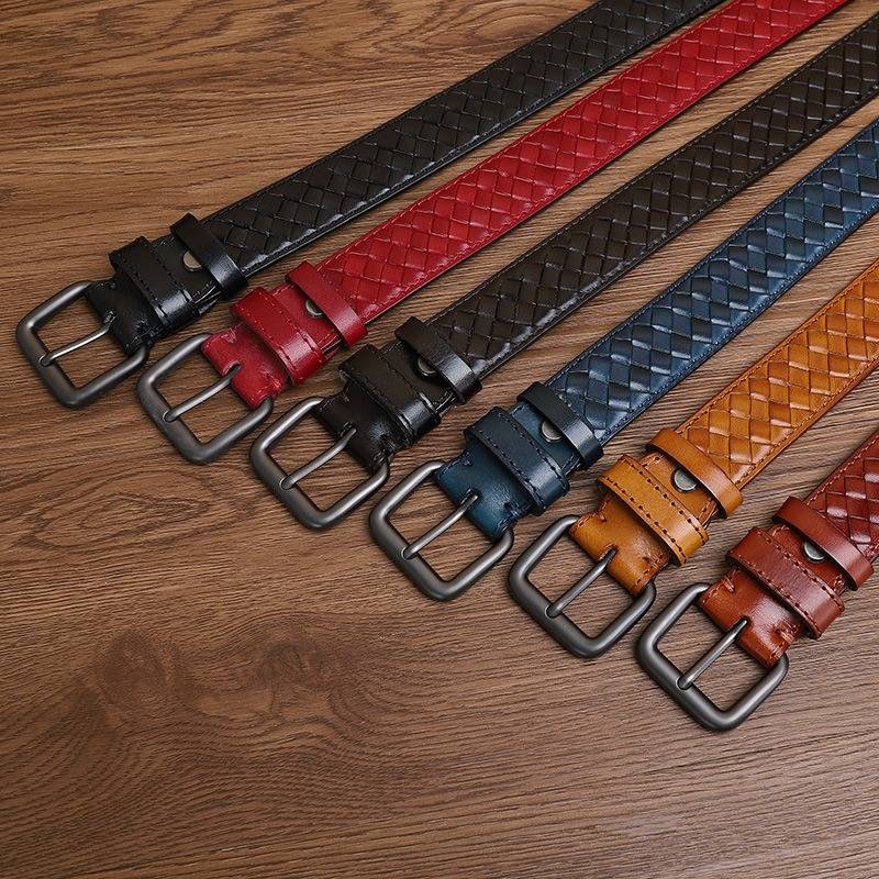 Handcrafted Braided Men Leather Belt with Men Alloy Buckle-1.3"