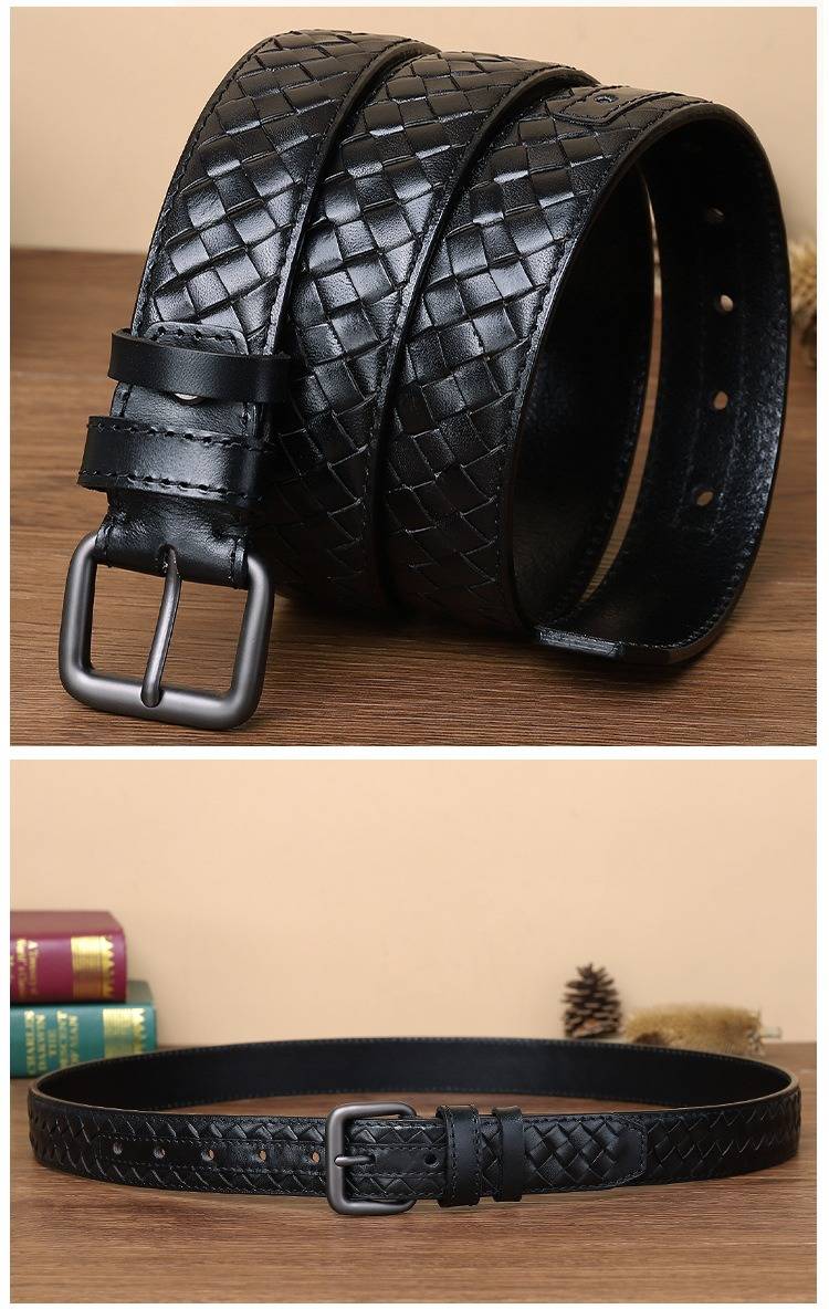 Handcrafted Braided Men Leather Belt with Men Alloy Buckle-1.3"