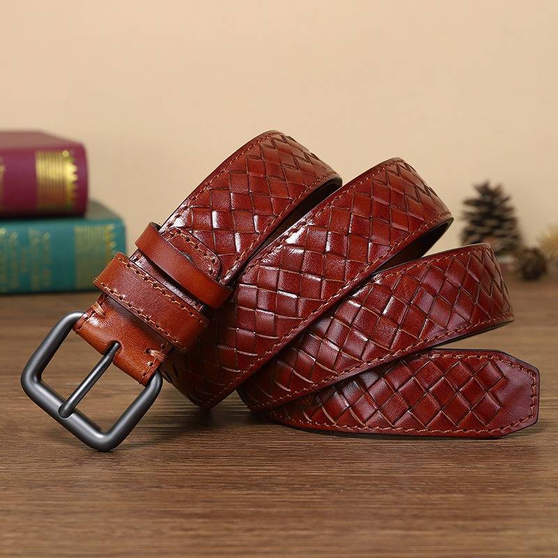 Handcrafted Braided Men Leather Belt with Men Alloy Buckle-1.3"