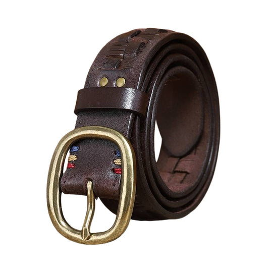 Handmade Leather Men’s Braided Belt with Brass Buckle -1.5"