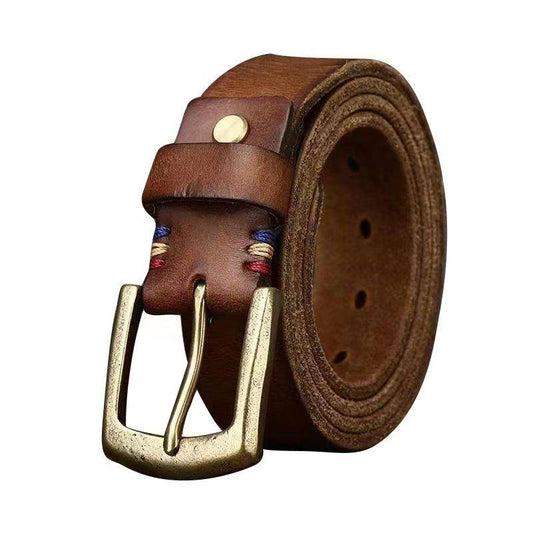 Thicken Leather Vintage Men's Belts with Solid Brass Buckle-1.5"