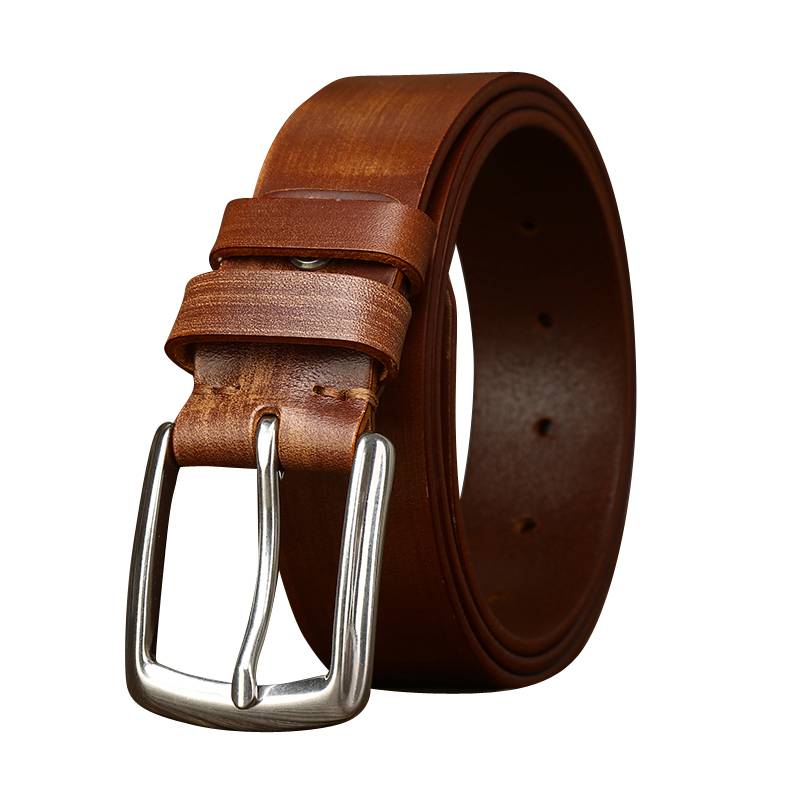 Thicken Bridle Wax Leather Mens Belt with Alloy Buckle-1.5"