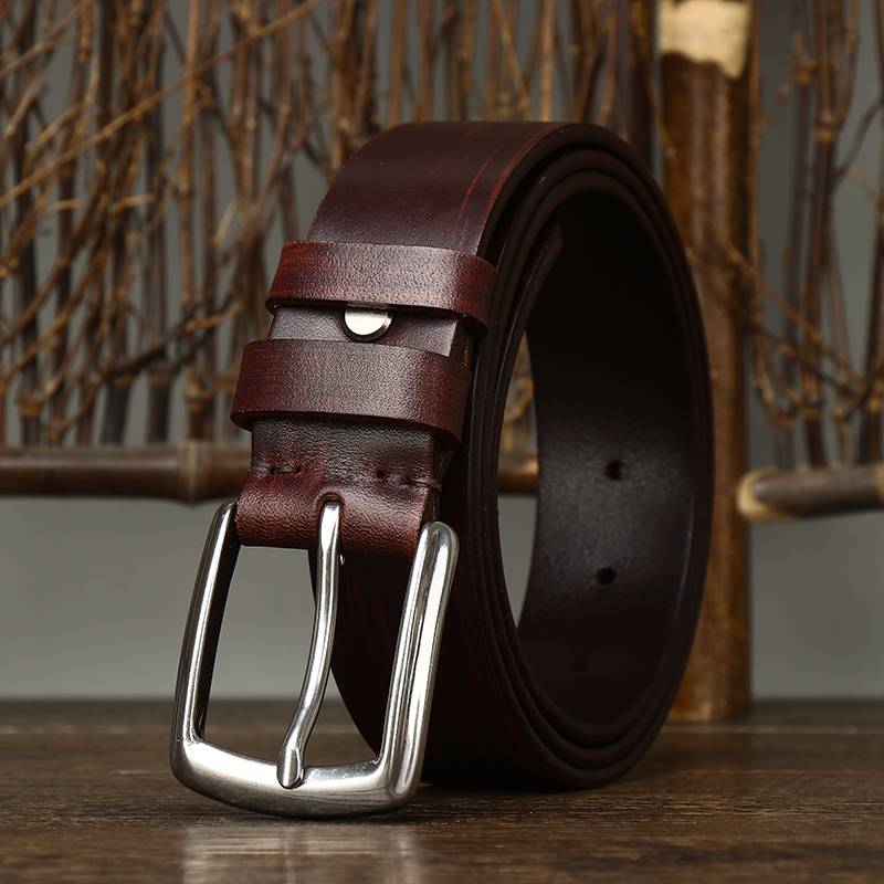 Thicken Bridle Wax Leather Mens Belt with Alloy Buckle-1.5"