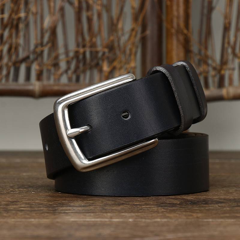 Thicken Bridle Wax Leather Mens Belt with Alloy Buckle-1.5"