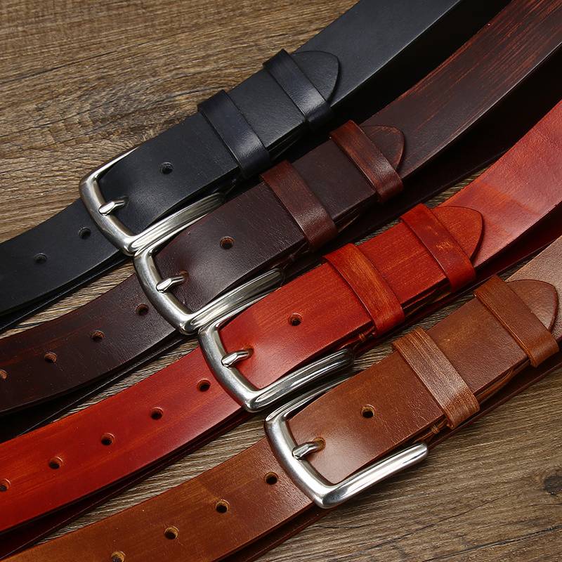 Thicken Bridle Wax Leather Mens Belt with Alloy Buckle-1.5"