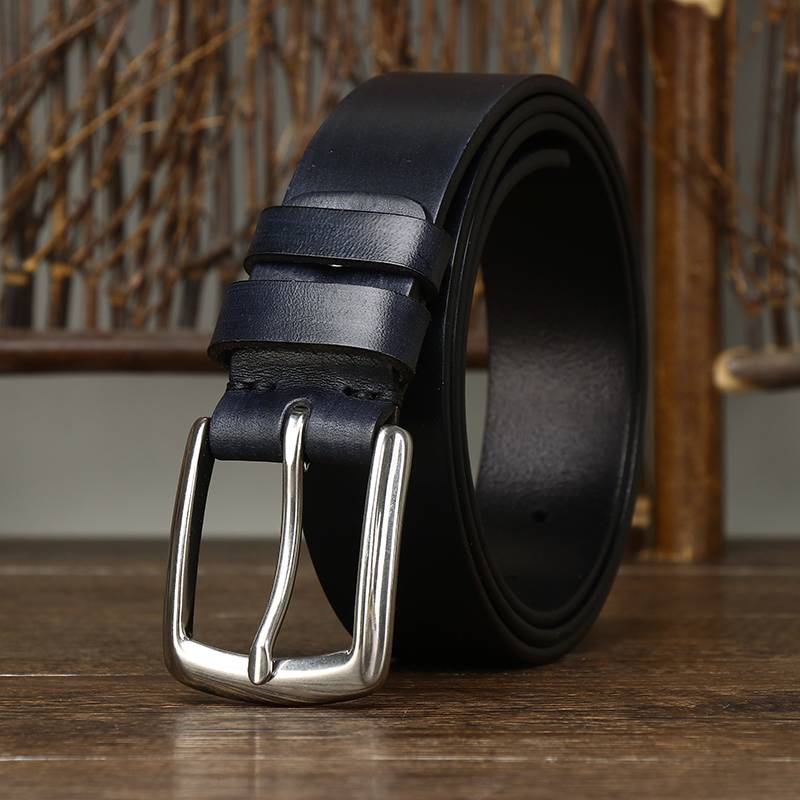 Thicken Bridle Wax Leather Mens Belt with Alloy Buckle-1.5"