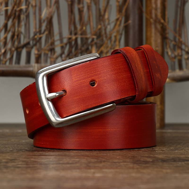 Thicken Bridle Wax Leather Mens Belt with Alloy Buckle-1.5"