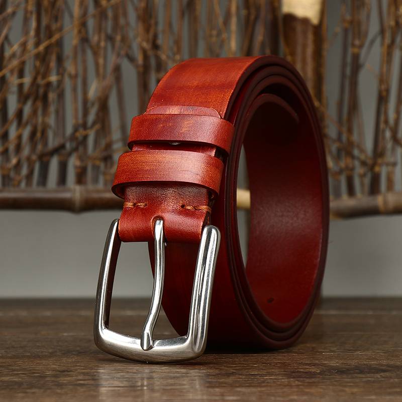 Thicken Bridle Wax Leather Mens Belt with Alloy Buckle-1.5"